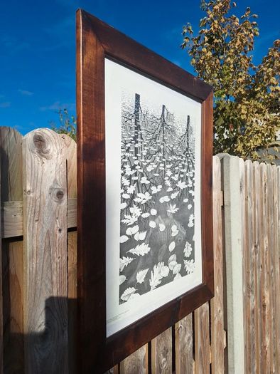 Large Framed M.C. Escher Three Worlds Vintage Print Custom Artisan Wood Frame 63.5cm x 83.4cm