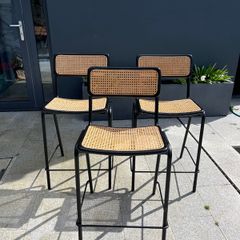 3 Jort Counter stools - wood and rattan