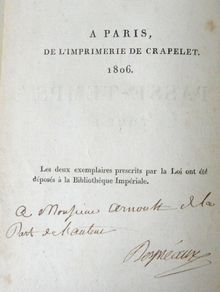 1806. Mes Passe Temps. Chansons suivies de l'Art de la Danse, poeme en quatre chants, calque sur l'Art Poetique de Boileau Despreaux. Jean Etienne Despreaux. S212. French, 1806, original, first edition, signed, presentation copy, autograph inscription.