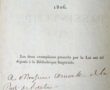 1806. Mes Passe Temps. Chansons suivies de l'Art de la Danse, poeme en quatre chants, calque sur l'Art Poetique de Boileau Despreaux. Jean Etienne Despreaux. S212. French, 1806, original, first edition, signed, presentation copy, autograph inscription.