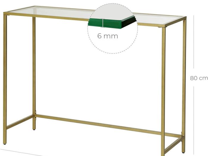_console table, side table made of tempered glass, modern sofa table, simple structure, adjustable feet, living room, hallway, gold-colored