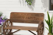 Wooden Cart Wagon Wheel 2 Seater Garden Bench Outdoor Chair Rustic High Back Loveseat Burnt Stained