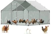Large Metal Chicken Coop, 3 x 3 x 2 m, Walk-in Chicken Run House with Waterproof Cover and Sturdy Frame, Spire Roof Poultry Cage Duck Pen for Rabbit