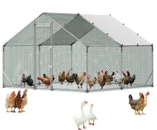 Large Metal Chicken Coop, 3 x 3 x 2 m, Walk-in Chicken Run House with Waterproof Cover and Sturdy Frame, Spire Roof Poultry Cage Duck Pen for Rabbit