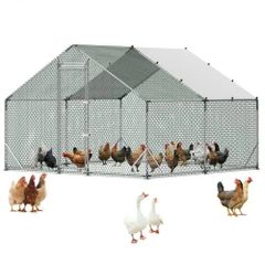 Large Metal Chicken Coop, 3 x 3 x 2 m, Walk-in Chicken Run House with Waterproof Cover and Sturdy Frame, Spire Roof Poultry Cage Duck Pen for Rabbit