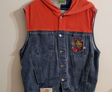 Vintage Denim Gilet with hood.