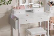 White Makeup Vanity Desk with Mirror and Lights, Vanity Set with Chair, Make Up Dresser Table with Drawers and UK Power Outlet for Girls Bedroom Small Space