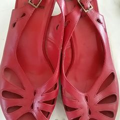 Red cork wedge leather sling back Dunnes size 4.