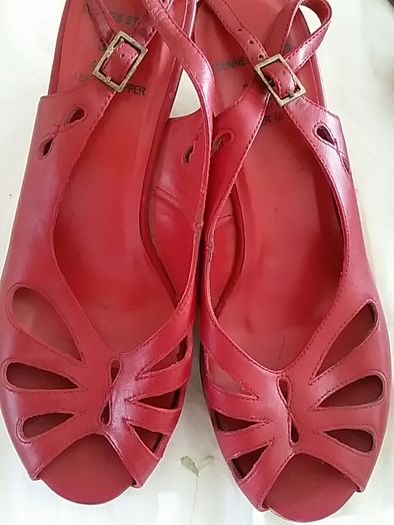 Red cork wedge leather sling back Dunnes size 4.