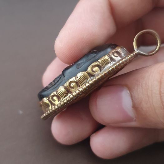 Vintage Gold Plated brass Floral Desgin &carved Skull shape Jade Pendant