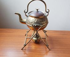 Vintage Brass Spirit Kettle on a stand  Height 31cm