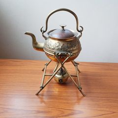 Vintage Brass Spirit Kettle on a stand  Height 31cm