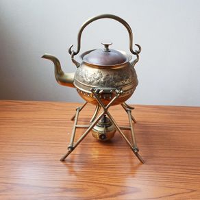 Vintage Brass Spirit Kettle on a stand  Height 31cm