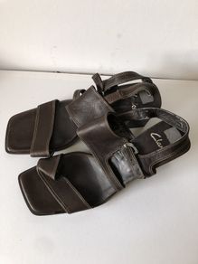 Clarks Dark Brown Leather Square Toe Sandals - Size 6 (UK 6)