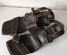 Clarks Dark Brown Leather Square Toe Sandals - Size 6 (UK 6)