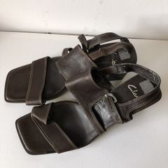 Clarks Dark Brown Leather Square Toe Sandals - Size 6 (UK 6)
