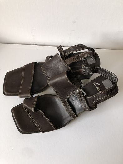 Clarks Dark Brown Leather Square Toe Sandals - Size 6 (UK 6)
