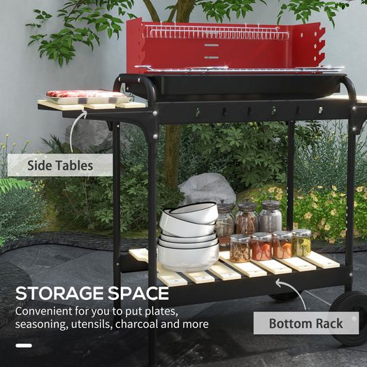 Charcoal BBQ, with Five Position Grill Grate - Red