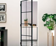 Interior Door Black 76x201.5 cm Tempered Glass&Aluminium