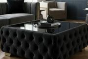 Chesterfield Coffee Table Velvet Rectangle 83x63x45cm with Glass