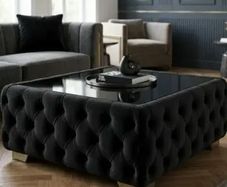 Chesterfield Coffee Table Velvet Rectangle 83x63x45cm with Glass