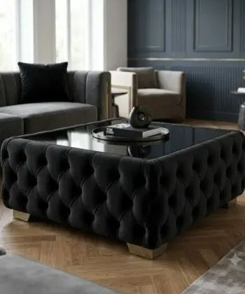 Chesterfield Coffee Table Velvet Rectangle 83x63x45cm with Glass
