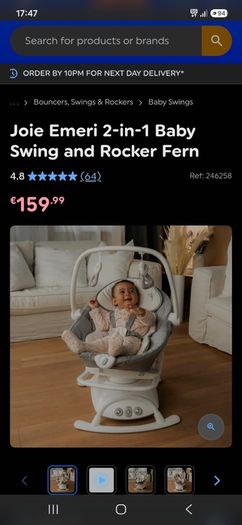 Joie Emeri 2-in-1 Baby Swing and Rocker Fern