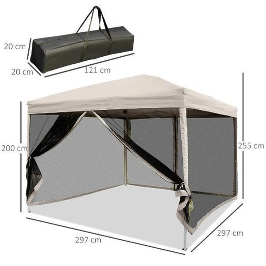 3 x 3m Pop-Up Gazebo with Mesh Sides & Carry Bag