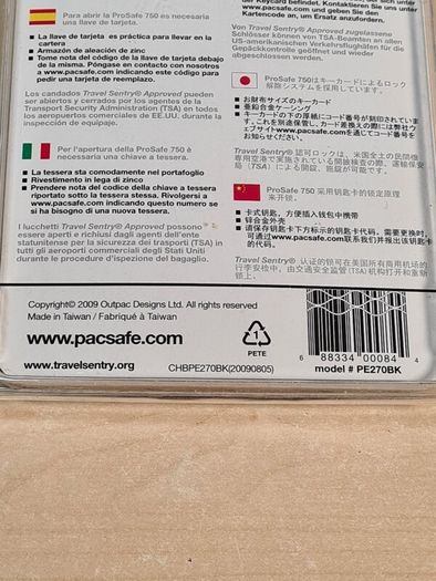 PACSAFE PROSAFE 750 luggage lock anti theft travel gear lock and keycard BRAND NEW