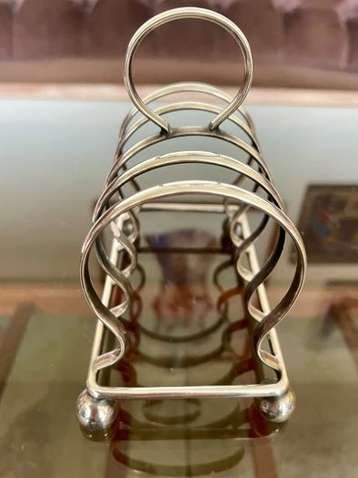 Antique Art Deco Silver Plated Toast Rack Made in England 4 Slice Rack Letter Rack Organiser Ball Feet