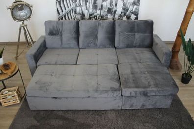 Grey velvet Corner Sofa Bed Storage Free Delivery