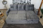 Grey velvet Corner Sofa Bed with Storage 215cm