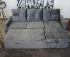Grey velvet Corner Sofa Bed with Storage 215cm