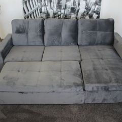 Grey velvet Corner Sofa Bed with Storage 215cm