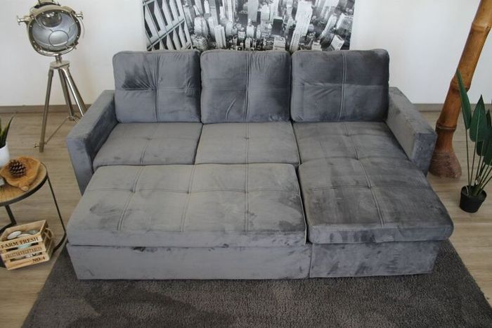 Grey velvet Corner Sofa Bed Storage Free Delivery