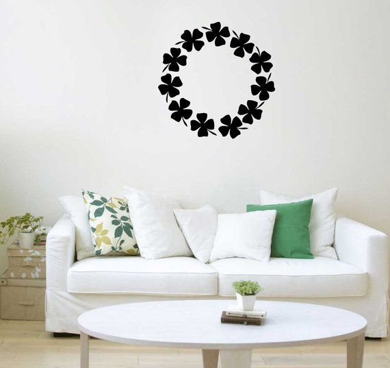 Shamrock Wreath Wall Stickers, Shamrock Wall Decals, Removable Decals, Floral Ornament, Clover Plant, Modern Abstract Home Art Decor