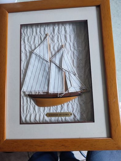 Vintage Wall Hanging Framed Wood Shadow Box with Half Hull Sailboat Models Made of Wood SCHOONERS 1871 GLORIA