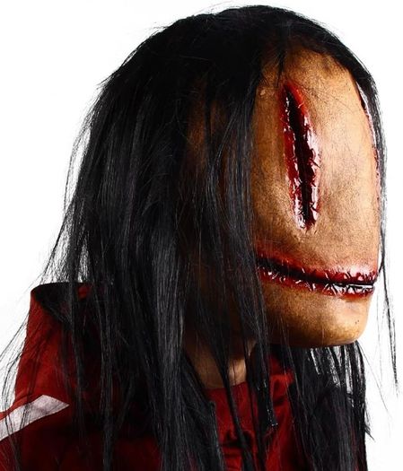Halloween Mask for Adults, Realistic Horror Mask with Hair, Creepy Halloween Mask for Theme Party Cosplay