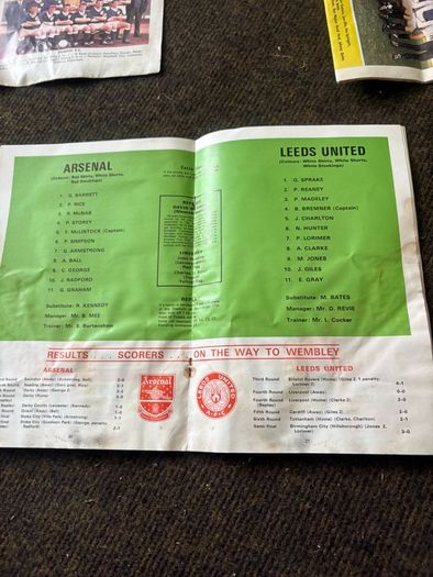 1972 FA Cup Final Programme Arsenal v Leeds United Wembley Centenary Final