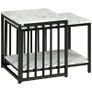 Set of 2 side tables nesting stackable coffee tables with marble-effect wood-look top black metal frame Image 5