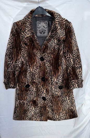 Guess M Leopard Animal Print Half Sleeve Faux Fur Coat Jacket Size M Vontage
