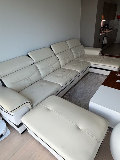 Cream Corner Sofa with Reclining Headrests & USB Charging