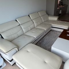 Cream Corner Sofa with Reclining Headrests & USB Charging
