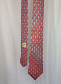 Hermes Paris Silk Tie Red Blue Chain Print Made In France Luxury Designer
