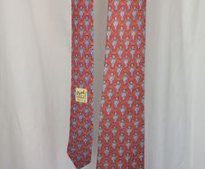 Hermes Paris Silk Tie Red Blue Chain Print Made In France Luxury Designer