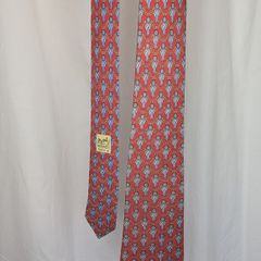 Hermes Paris Silk Tie Red Blue Chain Print Made In France Luxury Designer