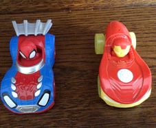2 Marvel Die cast Character cars Spiderman and iron man