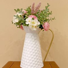 Elegant White Metal Flower Jug Vase, Farmhouse Galvanized Pitcher Vase,Rustic Decorative Milk Jug for Flowers