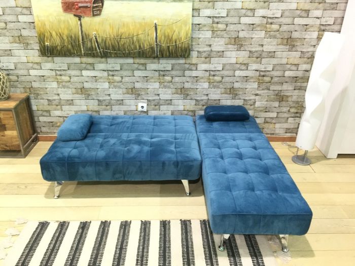 Sleek & Snug  Nordic Sofa Bed with Chaise, Blue