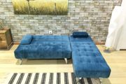 Sleek &amp; Snug  Nordic Sofa Bed with Chaise, Blue